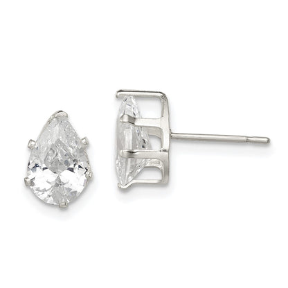 Sterling Silver Polished 9X6mm Pear Snap Set Cz Stud Earrings