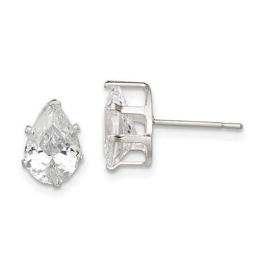 Sterling Silver Polished 9X6mm Pear Snap Set Cz Stud Earrings