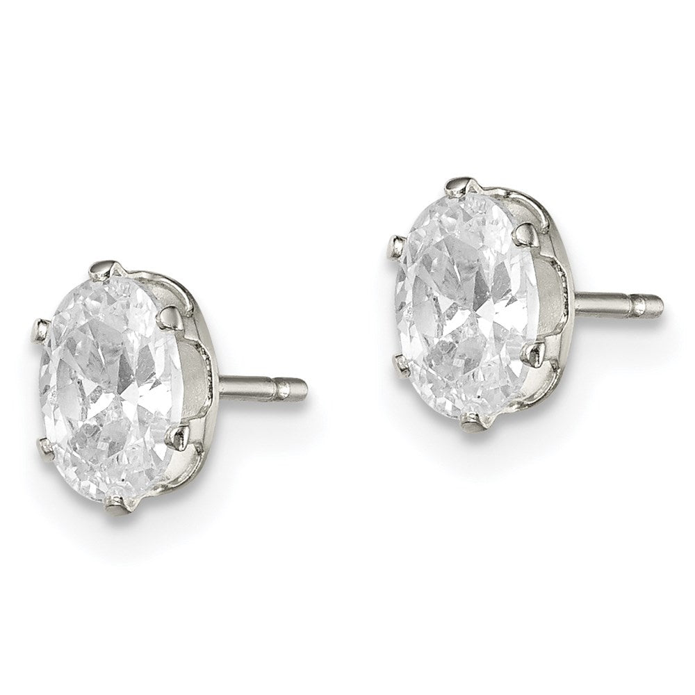 Sterling Silver Polished 6X4mm Oval Snap Set Cz Stud Earrings