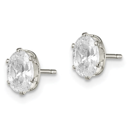 Sterling Silver Polished 6X4mm Oval Snap Set Cz Stud Earrings