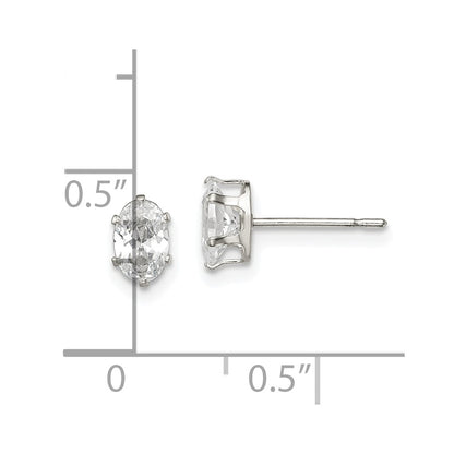 Sterling Silver Polished 6X4mm Oval Snap Set Cz Stud Earrings