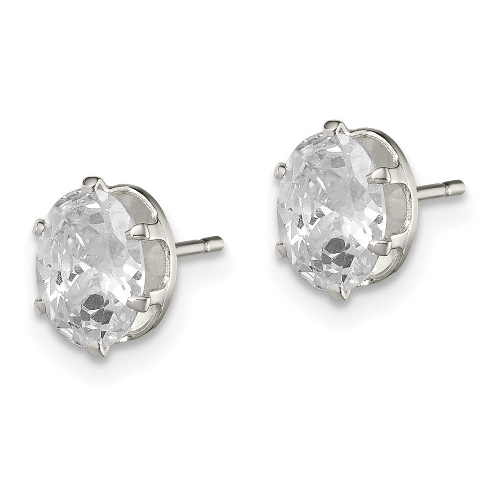 Sterling Silver Polished 7X5mm Oval Snap Set Cz Stud Earrings