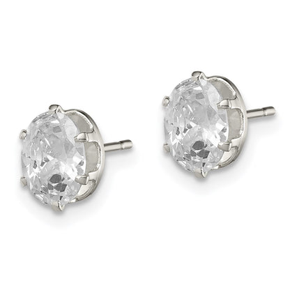 Sterling Silver Polished 7X5mm Oval Snap Set Cz Stud Earrings