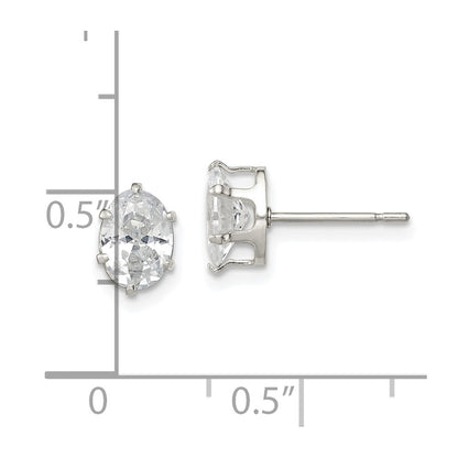Sterling Silver Polished 7X5mm Oval Snap Set Cz Stud Earrings