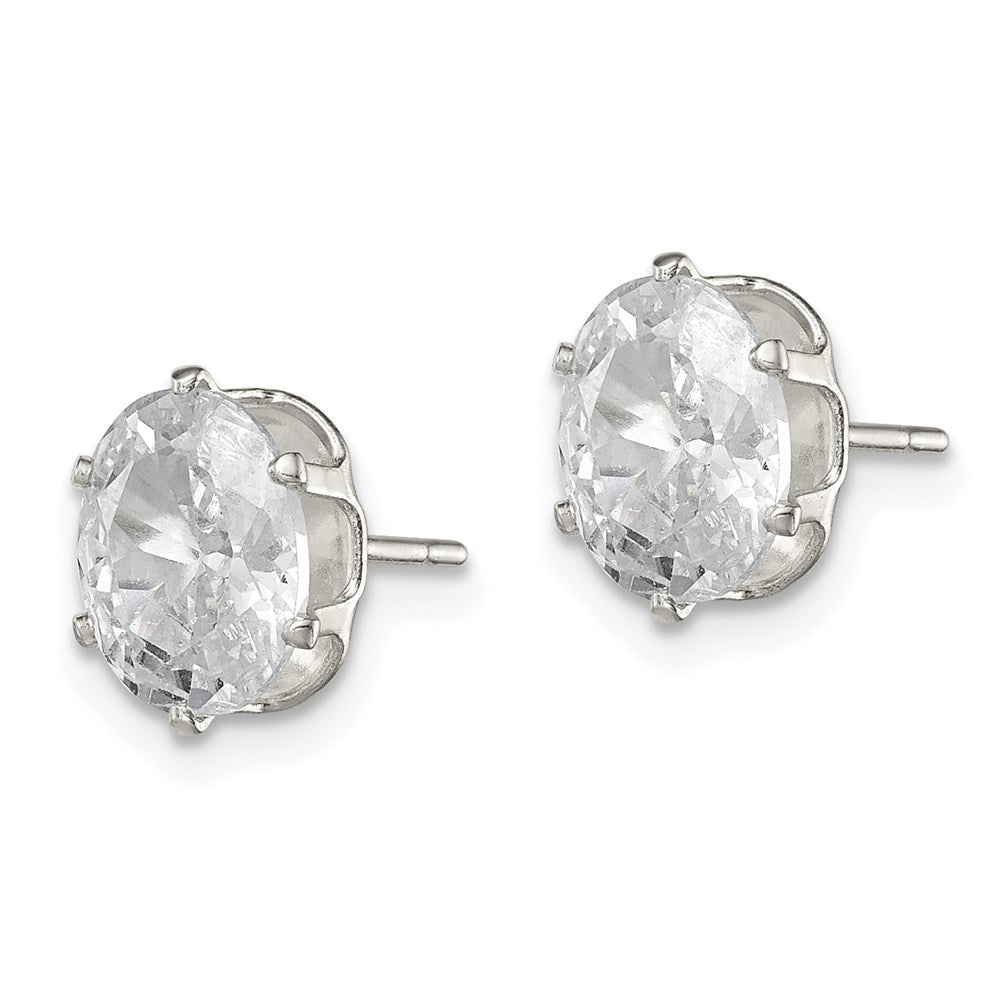 Sterling Silver Polished 8X6mm Oval Snap Set Cz Stud Earrings