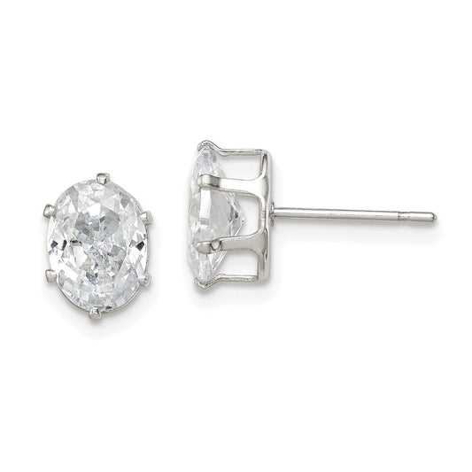 Sterling Silver Polished 8X6mm Oval Snap Set Cz Stud Earrings