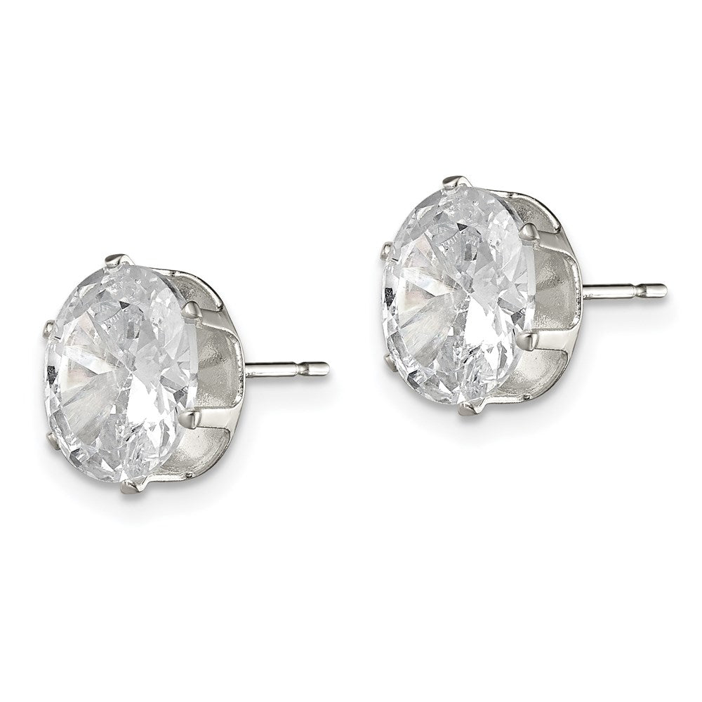 Sterling Silver Polished 9X7mm Oval Snap Set Cz Stud Earrings