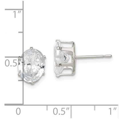 Sterling Silver Polished 9X7mm Oval Snap Set Cz Stud Earrings