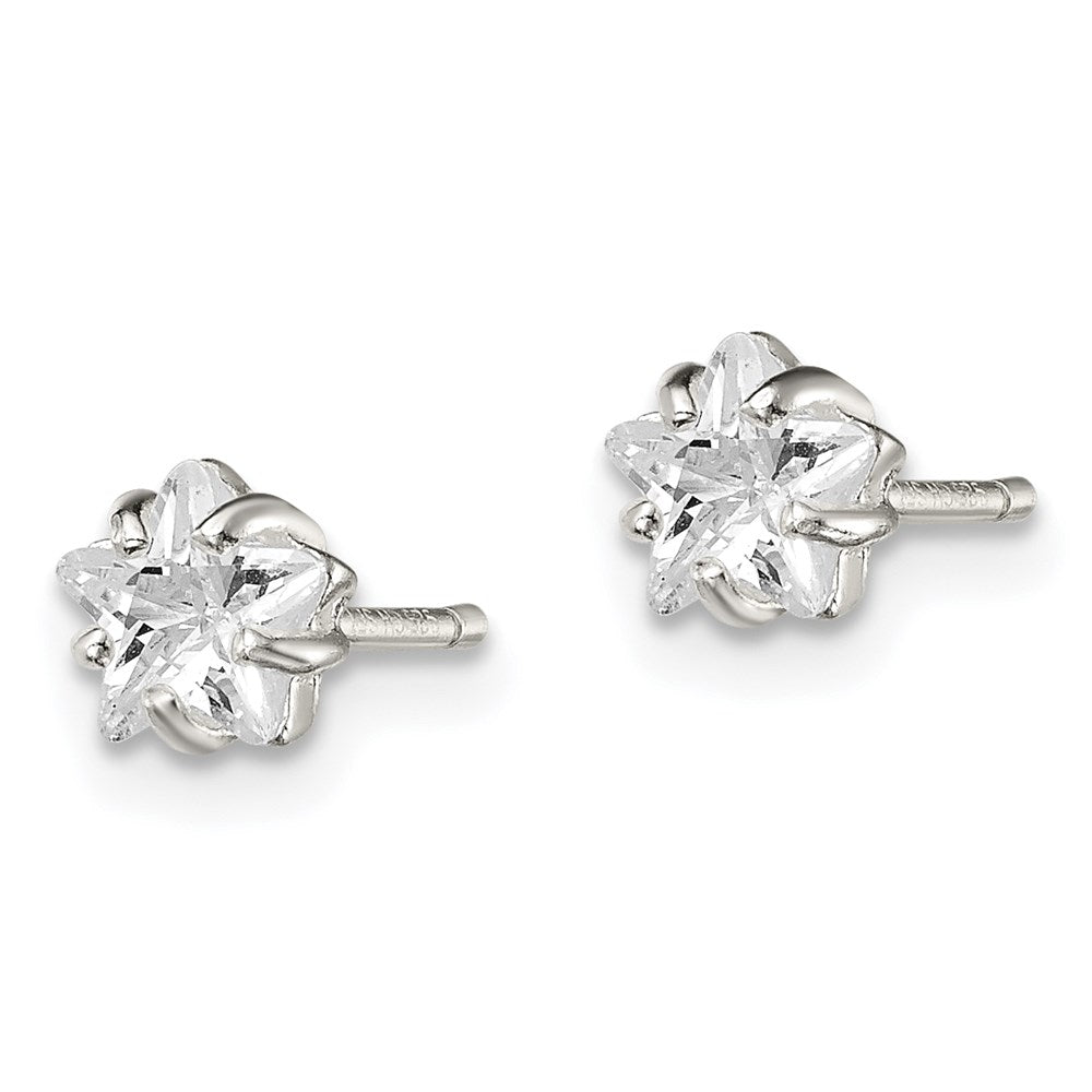 Sterling Silver Polished 5mm Star Basket Set Cz Stud Earrings