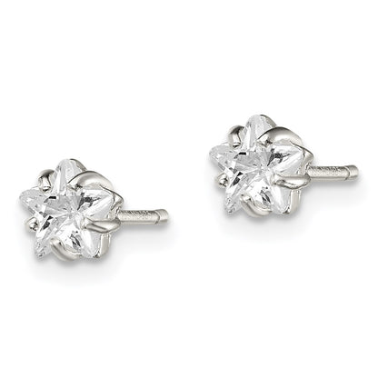 Sterling Silver Polished 5mm Star Basket Set Cz Stud Earrings