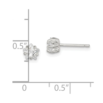Sterling Silver Polished 5mm Star Basket Set Cz Stud Earrings