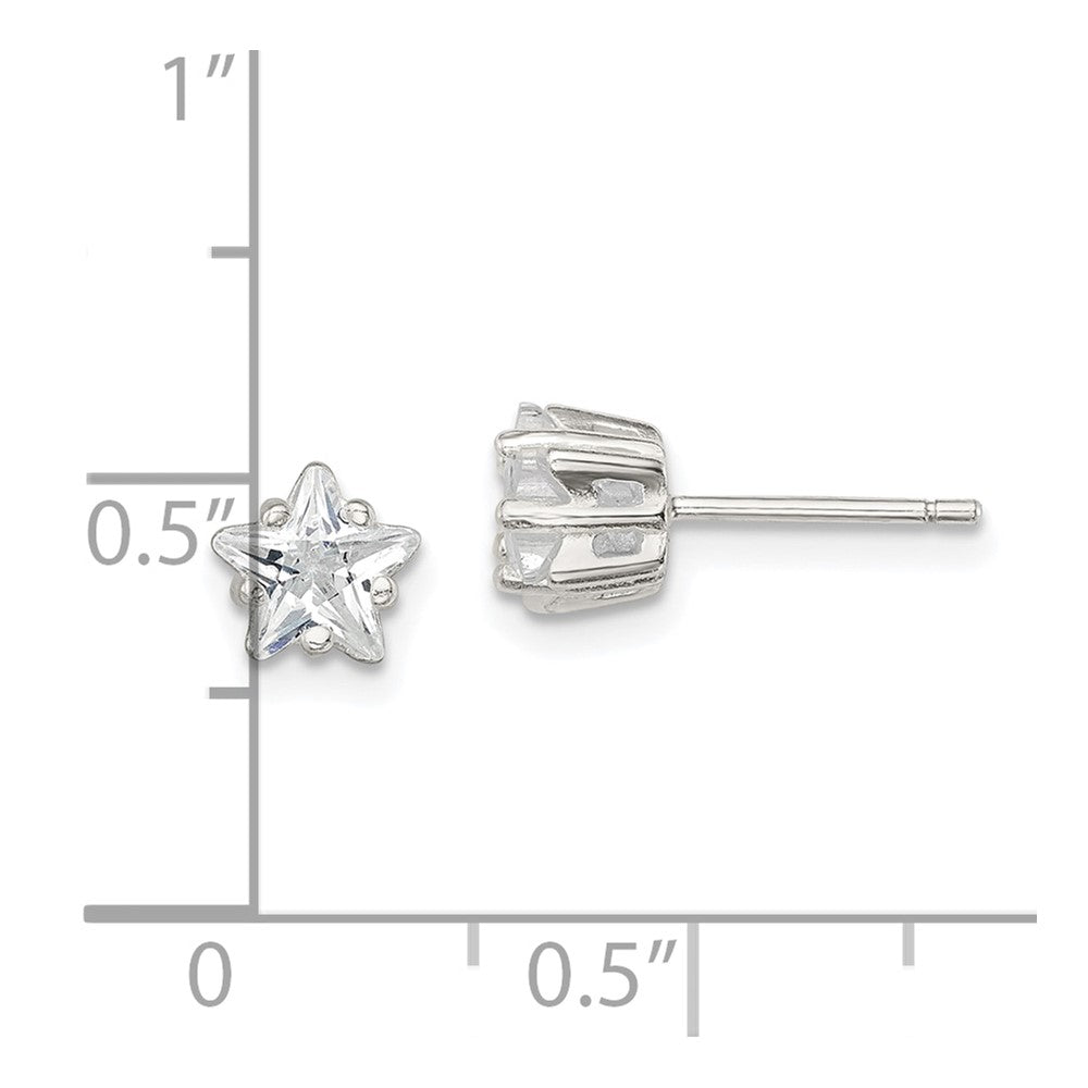 Sterling Silver Polished 6mm Star Basket Set Cz Stud Earrings