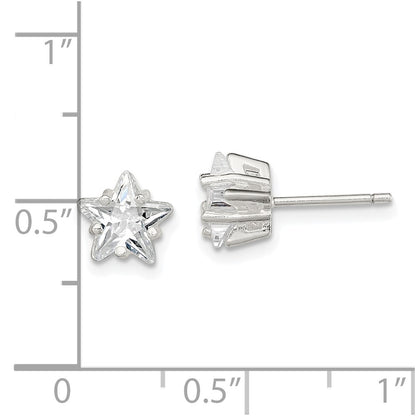 Sterling Silver Polished 7mm Star Basket Set Cz Stud Earrings