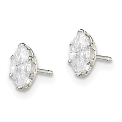 Sterling Silver Polished 6X3mm Marquise Snap Set Cz Stud Earrings