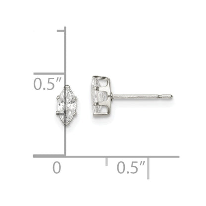 Sterling Silver Polished 6X3mm Marquise Snap Set Cz Stud Earrings