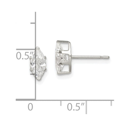 Sterling Silver Polished 8X4mm Marquise Snap Set Cz Stud Earrings