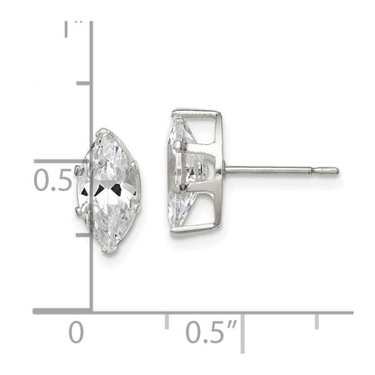 Sterling Silver Polished 10X5mm Marquise Snap Set Cz Stud Earrings