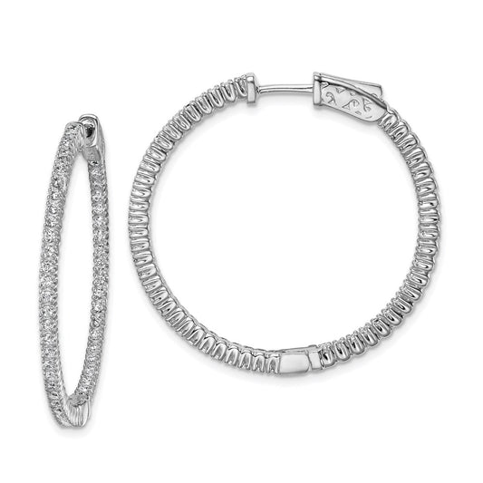 Sterling Silver Shimmer Rhodium-Plated 100 Stone 1.3mm Cz In And Out Round Hinged Hoop Earrings