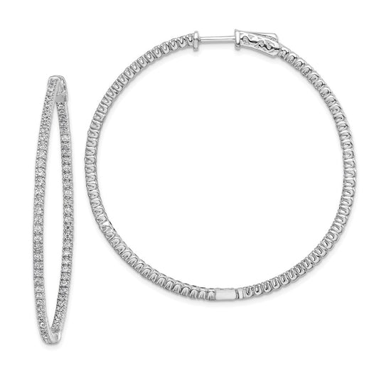Sterling Silver Shimmer Rhodium-Plated 154 Stone 1.3mm Cz In And Out Round Hinged Hoop Earrings