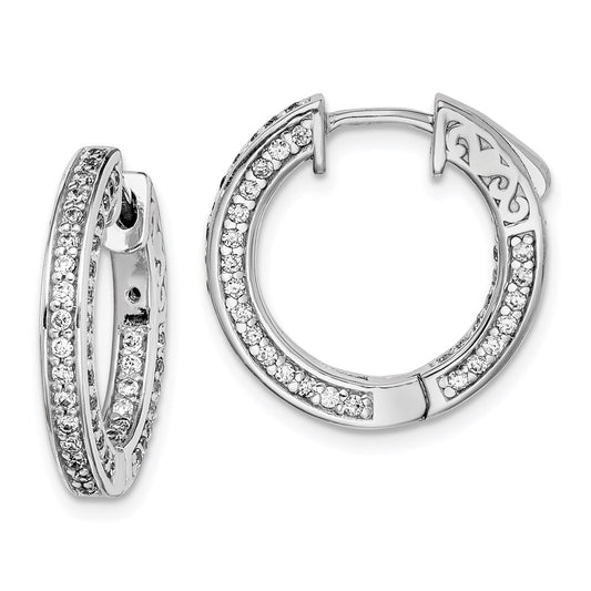 Sterling Silver Shimmer Rhodium-Plated 134 Stone 1.3mm Cz In And Out Round Hinged Hoop Earrings