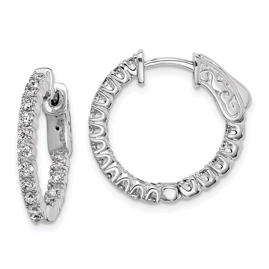 Sterling Silver Shimmer Rhodium-Plated 34 Stone 2.0mm Cz In And Out Round Hinged Hoop Earrings