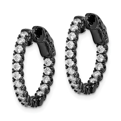 Sterling Silver Shimmer Black Rhodium-Plated 34 Stone 2.0mm Cz In And Out Round Hinged Hoop Earrings