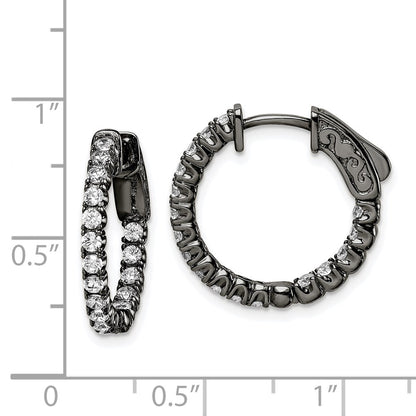 Sterling Silver Shimmer Black Rhodium-Plated 34 Stone 2.0mm Cz In And Out Round Hinged Hoop Earrings