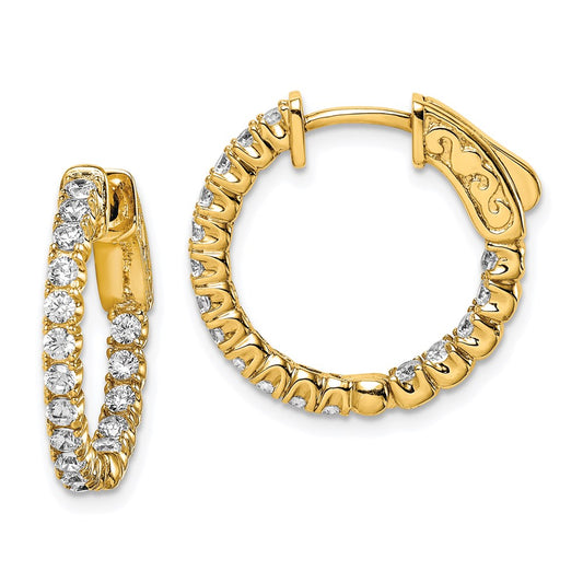 Sterling Silver Shimmer Gold-Tone Flash Gold-Plated 34 Stone 2.0mm Cz In And Out Round Hinged Hoop Earrings