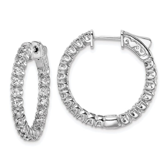 Sterling Silver Shimmer Rhodium-Plated 40 Stone 2.25mm Cz In And Out Round Hinged Hoop Earrings