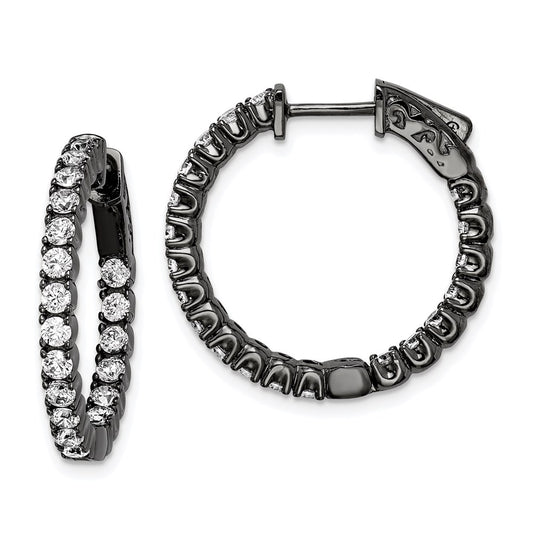 Sterling Silver Shimmer Black Rhodium-Plated 40 Stone 2.25mm Cz In And Out Round Hinged Hoop Earrings