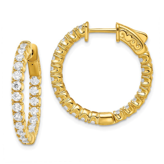 Sterling Silver Shimmer Gold-Tone Flash Gold-Plated 40 Stone 2.25mm Cz In And Out Round Hinged Hoop Earrings