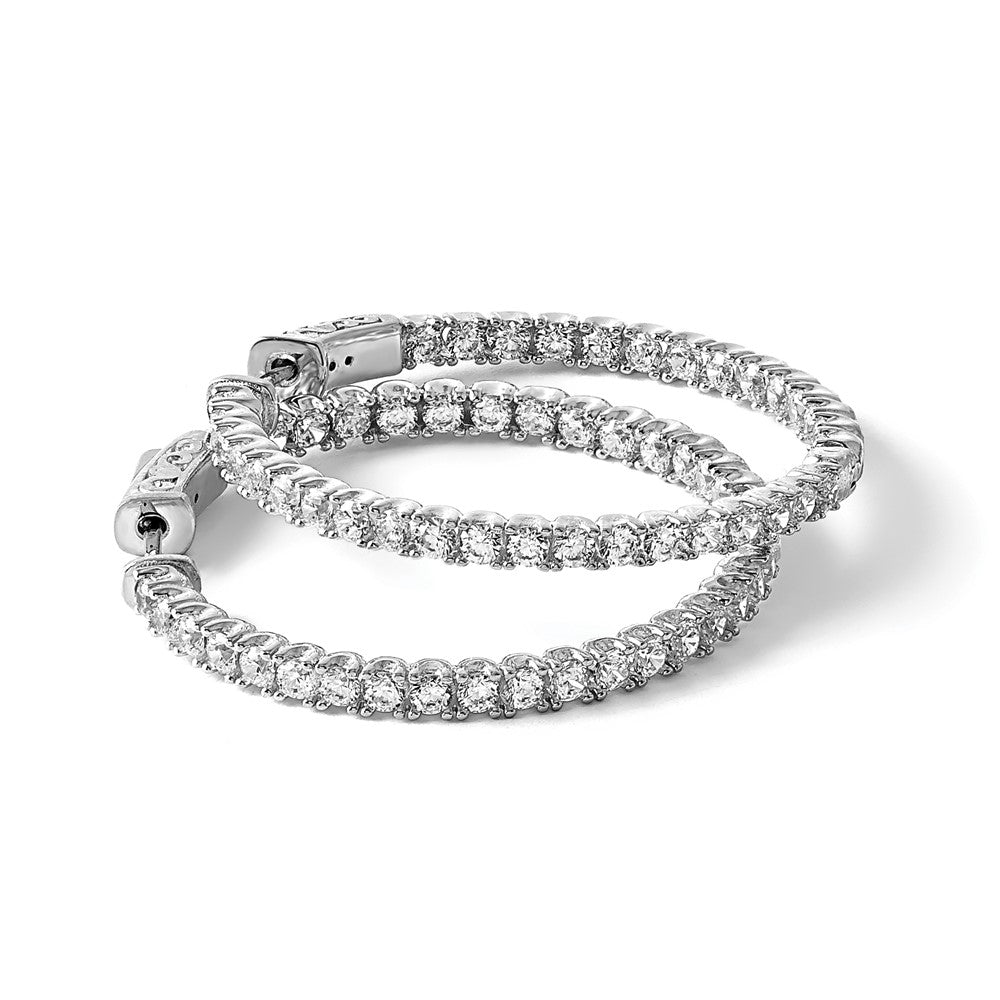 Sterling Silver Shimmer Black Rhodium-Plated 68 Stone 2.25mm Cz In And Out Round Hinged Hoop Earrings