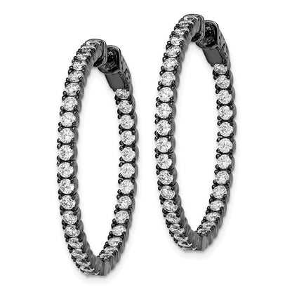 Sterling Silver Shimmer Black Rhodium-Plated 68 Stone 2.25mm Cz In And Out Round Hinged Hoop Earrings