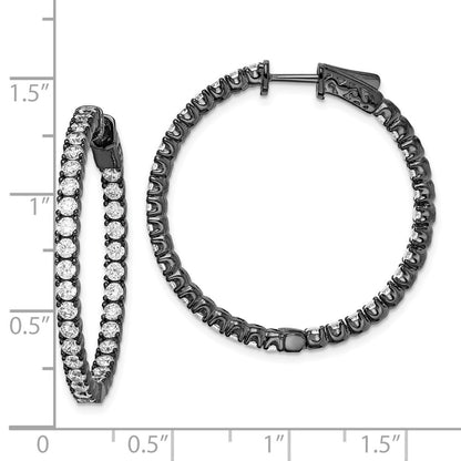 Sterling Silver Shimmer Black Rhodium-Plated 68 Stone 2.25mm Cz In And Out Round Hinged Hoop Earrings