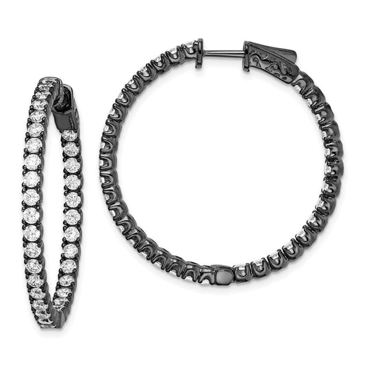Sterling Silver Shimmer Black Rhodium-Plated 68 Stone 2.25mm Cz In And Out Round Hinged Hoop Earrings