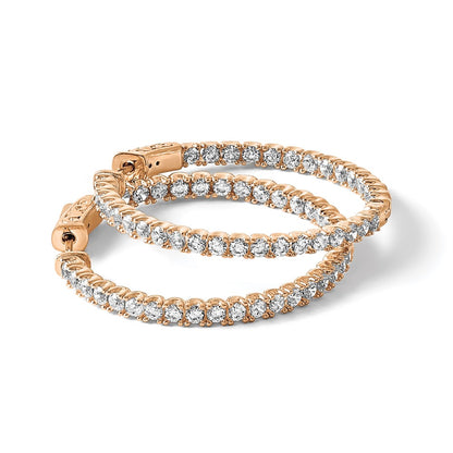 Sterling Silver Shimmer Rose-Tone Flash Rose Gold-Plated 68 Stone 2.25mm Cz In And Out Round Hinged Hoop Earrings