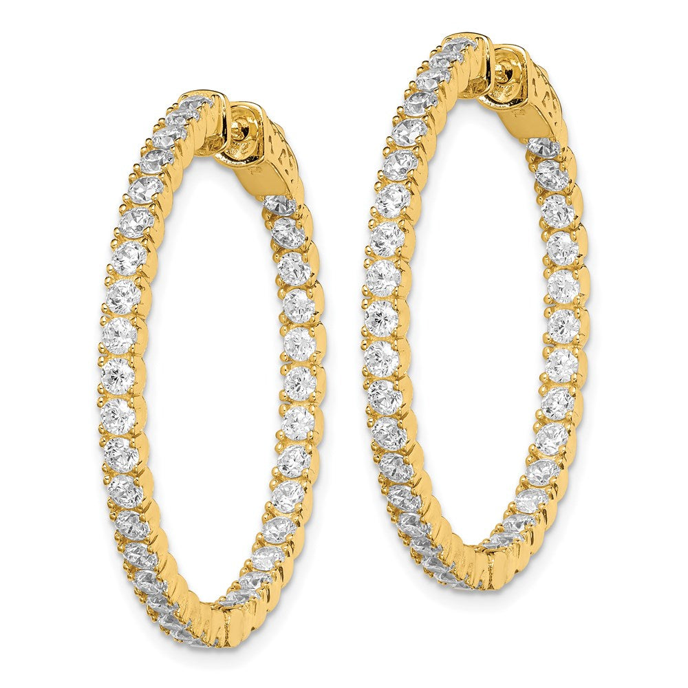 Sterling Silver Shimmer Gold-Tone Flash Gold-Plated 68 Stone 2.25mm Cz In And Out Round Hinged Hoop Earrings