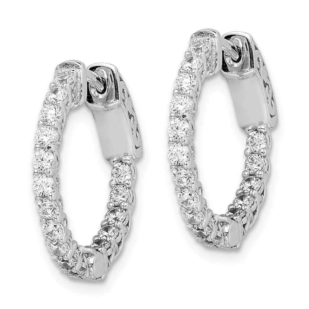 Sterling Silver Shimmer Rhodium-Plated 32 Stone 2mm Cz In And Out Round Hinged Hoop Earrings