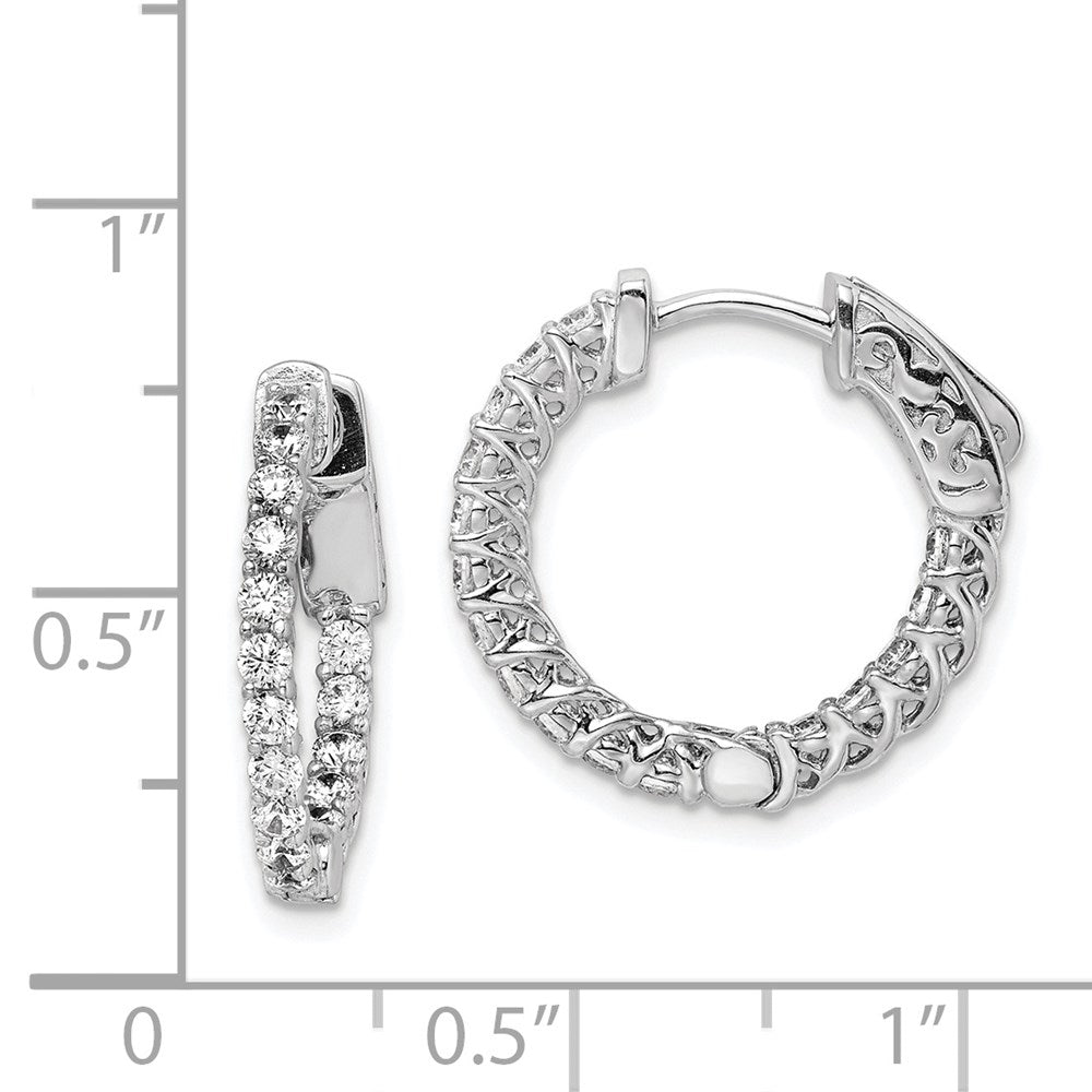 Sterling Silver Shimmer Rhodium-Plated 32 Stone 2mm Cz In And Out Round Hinged Hoop Earrings