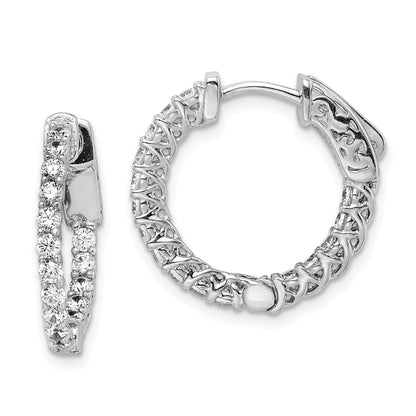 Sterling Silver Shimmer Rhodium-Plated 32 Stone 2mm Cz In And Out Round Hinged Hoop Earrings