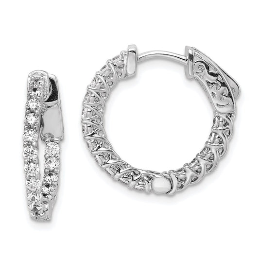 Sterling Silver Shimmer Rhodium-Plated 32 Stone 2mm Cz In And Out Round Hinged Hoop Earrings