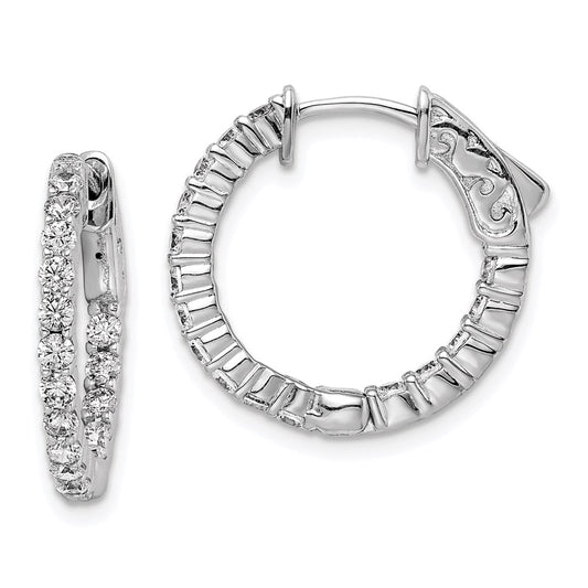 Sterling Silver Shimmer Rhodium-Plated 32 Stone 2.0mm Cz In And Out Round Hinged Hoop Earrings