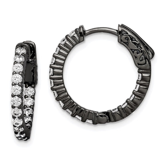 Sterling Silver Shimmer Black Rhodium-Plated 32 Stone 2.0mm Cz In And Out Round Hinged Hoop Earrings