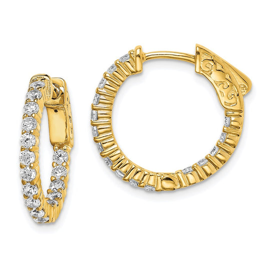 Sterling Silver Shimmer Gold-Tone Flash Gold-Plated 32 Stone 2.0mm Cz In And Out Round Hinged Hoop Earrings