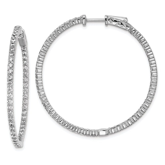 Sterling Silver Shimmer Rhodium-Plated 100 Stone 2mm Cz In And Out Round Hinged Hoop Earrings