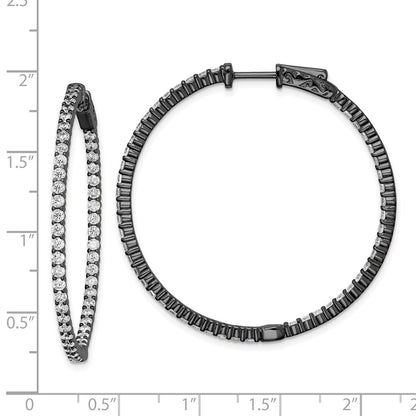 Sterling Silver Shimmer Black Rhodium-Plated 100 Stone 2mm Cz In And Out Round Hinged Hoop Earrings