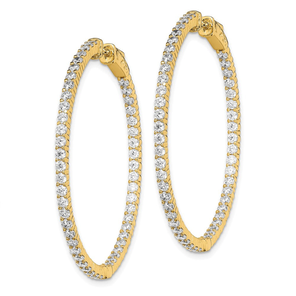 Sterling Silver Shimmer Gold-Tone Flash Gold-Plated 100 Stone 2mm Cz In And Out Round Hinged Hoop Earrings