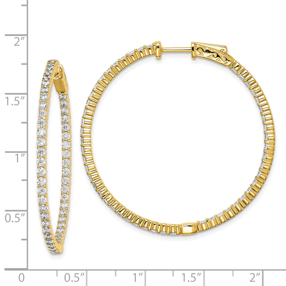Sterling Silver Shimmer Gold-Tone Flash Gold-Plated 100 Stone 2mm Cz In And Out Round Hinged Hoop Earrings
