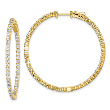 Sterling Silver Shimmer Gold-Tone Flash Gold-Plated 100 Stone 2mm Cz In And Out Round Hinged Hoop Earrings