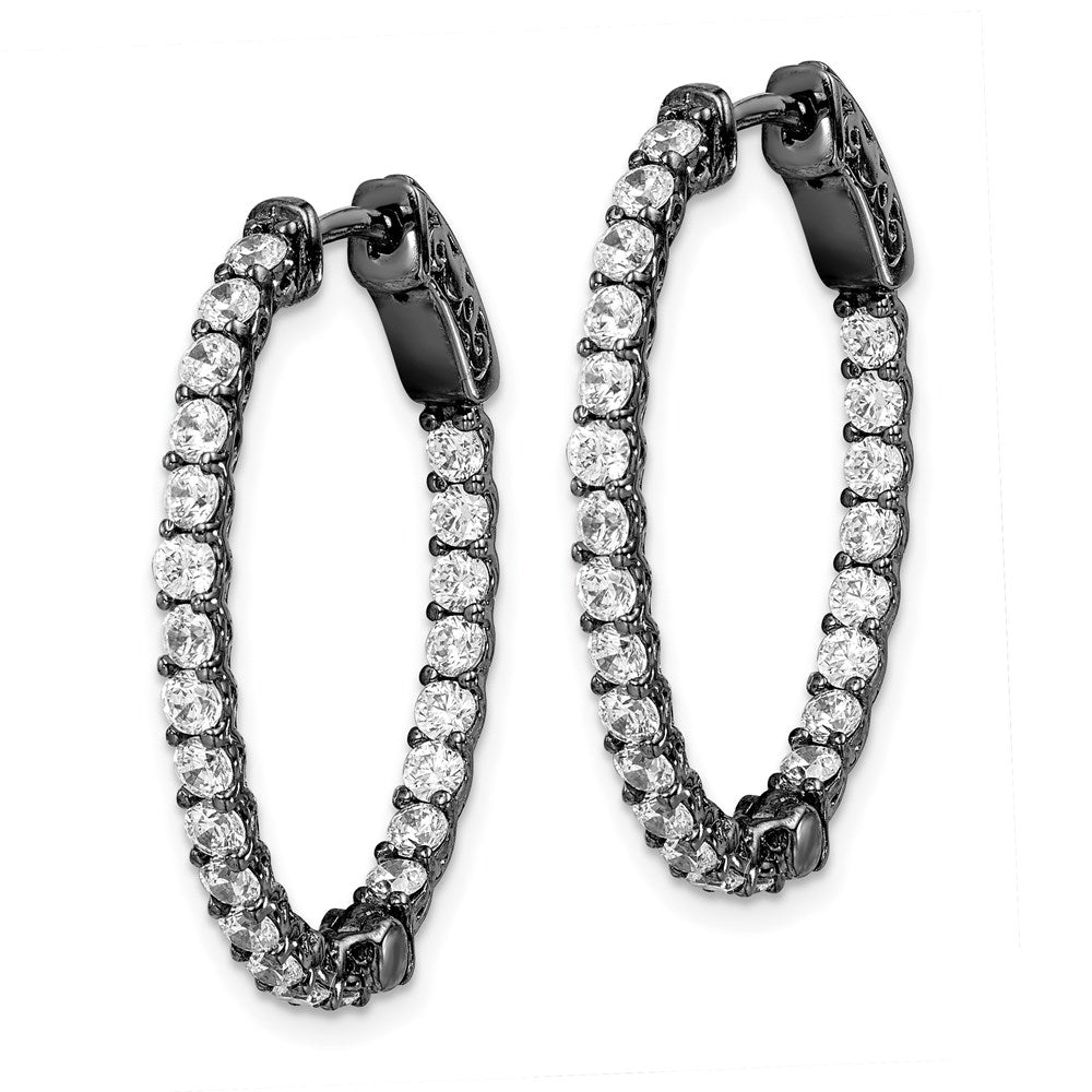 Sterling Silver Shimmer Black Rhodium-Plated 46 Stone 2.25mm Cz In And Out Oval Hinged Hoop Earrings